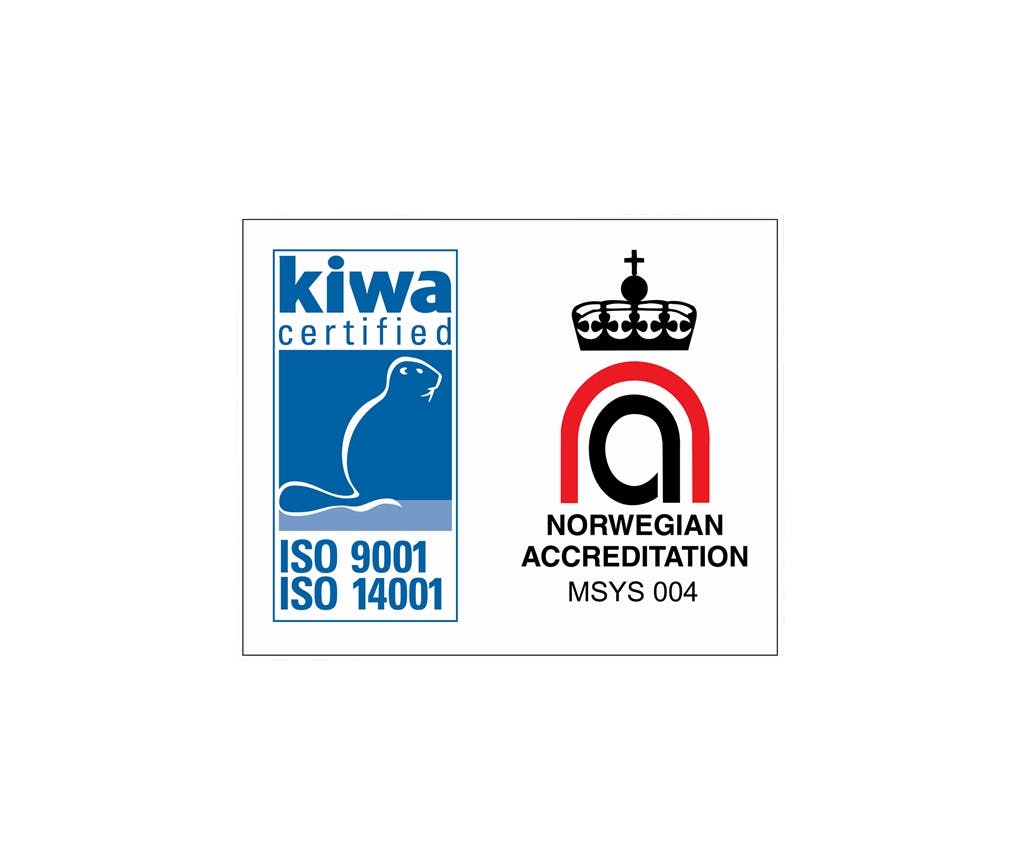 Logo fra Kiwa - sertifisering for ISO. Logo.