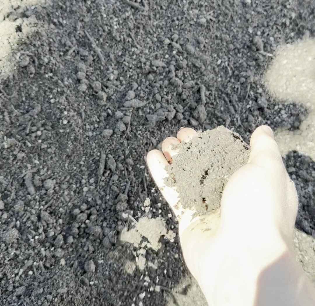 Kompostjord holdt i en hånd. Foto. 