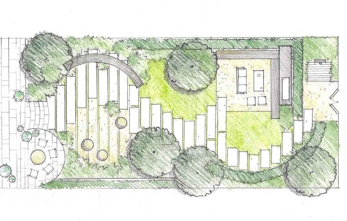 Plantegning av hage. Foto. 