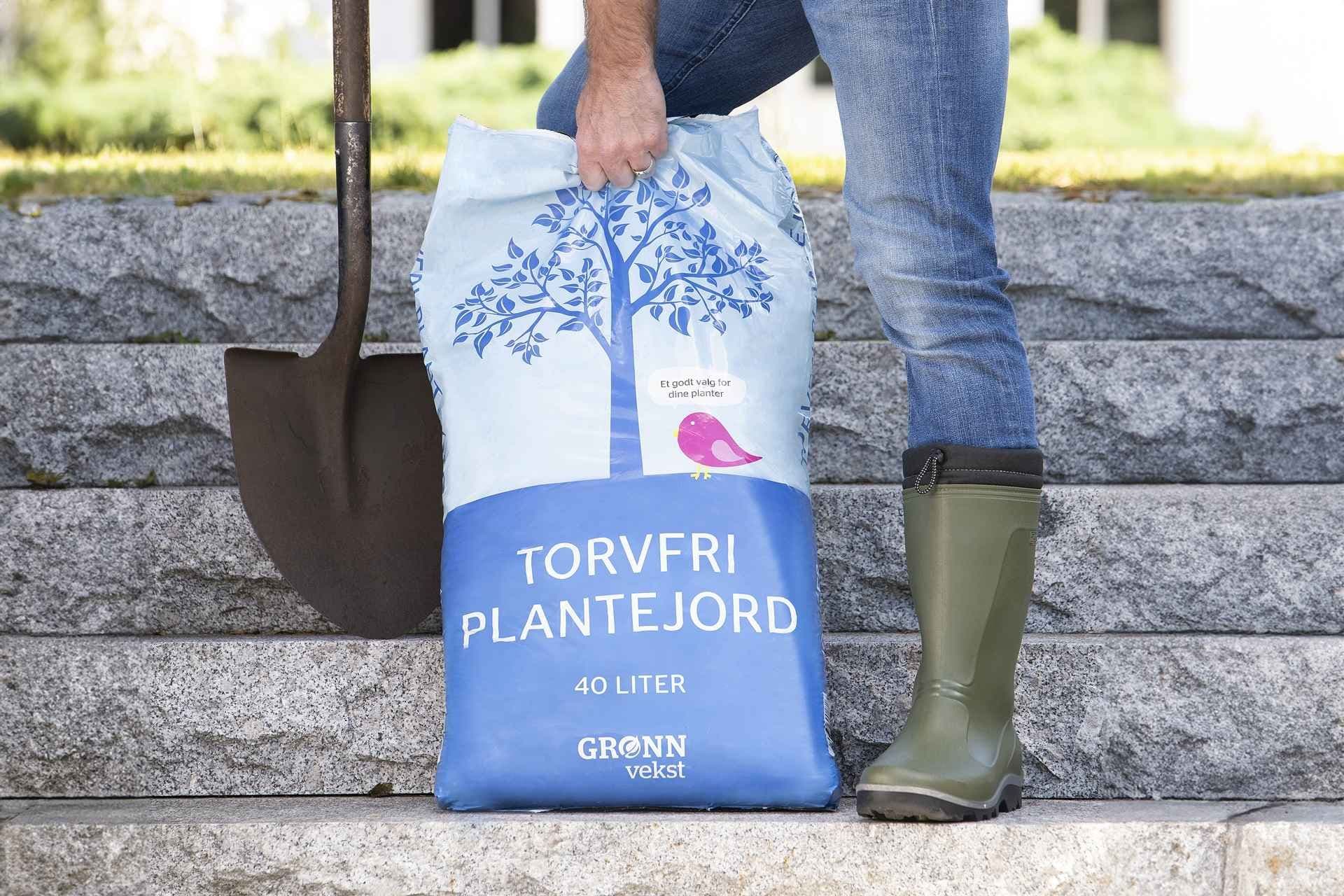 Torvfri Plantejord i sekk 40 liter. Foto. 